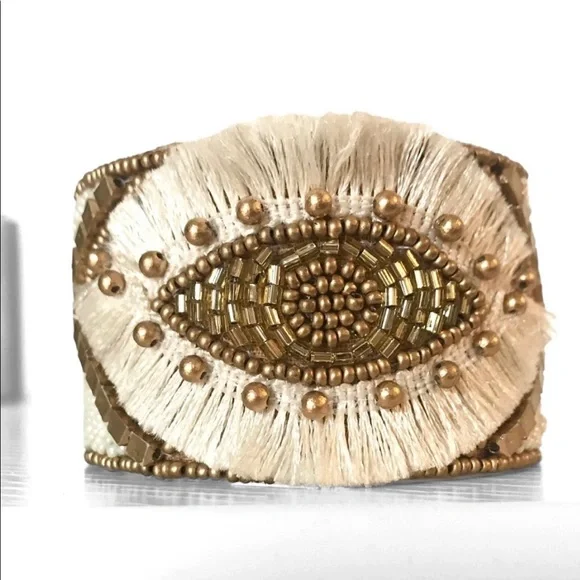 JWB7) New! Handmade Boho Beaded Tassel Natural Cuff Bracelet - Picture 7 of 7